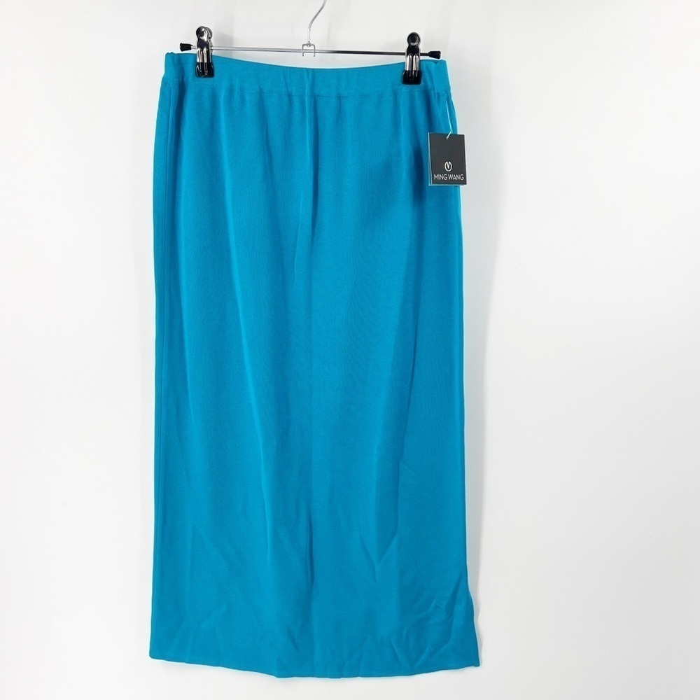 ✅‎ NWT MING WANG Skirt Women’s X-SMALL Teal Blue Pencil Acrylic Stretch Knit